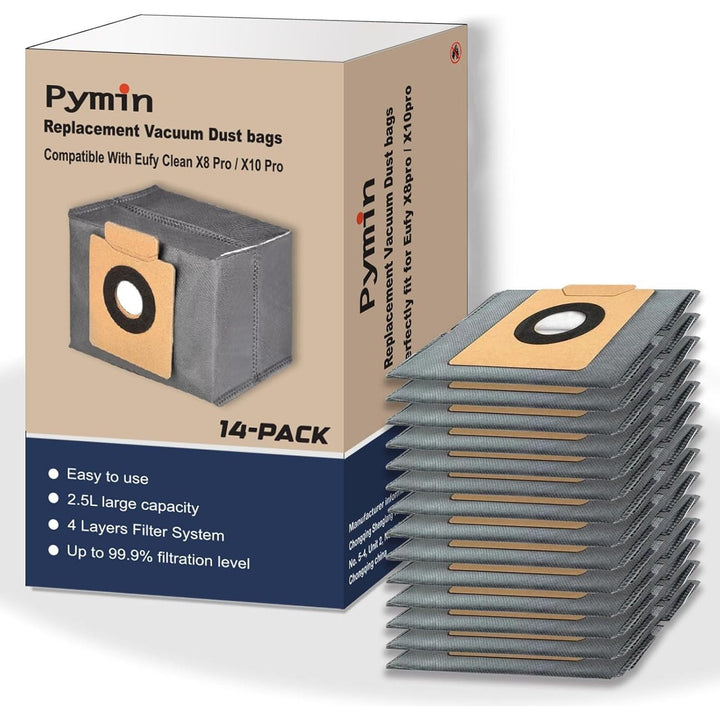 Pymin 14 Pack Replacement Dust Bag Compatible With Eufy Clean X10 Pro Omni & X8 Pro & X8 Pro SES Robot Vacuum Self - Empty Station,2.5L large capacity with 4 - Layer Replcement Bags - Just Closeouts Canada Inc.