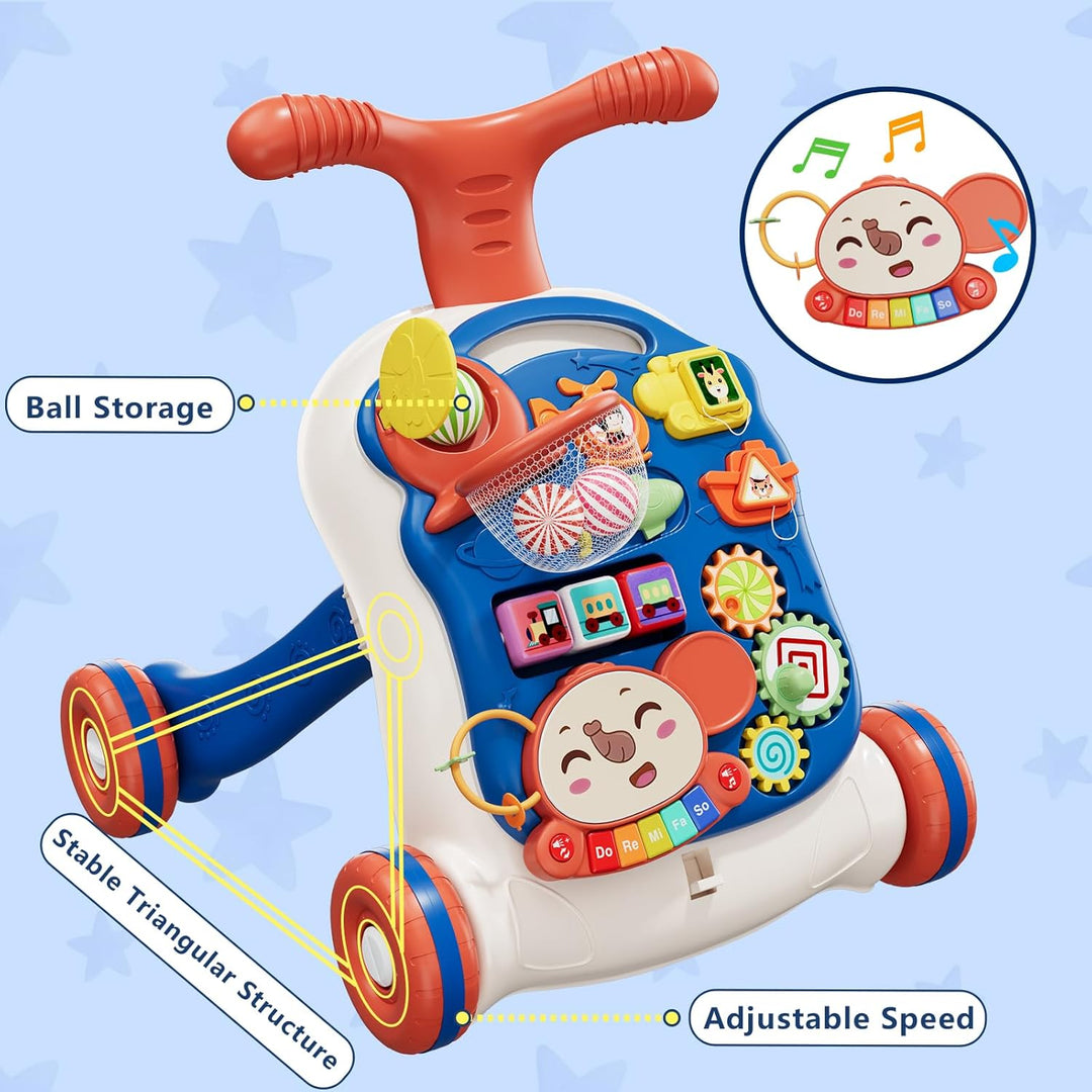 QDRAGON 3 in 1 Baby Walkers for Boys, Baby Push Walker and Activity Center, Sit to Stand Walker Toy, Early Learning Push Toys for Toddler Infant 12+ Months Blue - Just Closeouts Canada Inc.