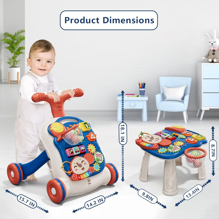 QDRAGON 3 in 1 Baby Walkers for Boys, Baby Push Walker and Activity Center, Sit to Stand Walker Toy, Early Learning Push Toys for Toddler Infant 12+ Months Blue - Just Closeouts Canada Inc.
