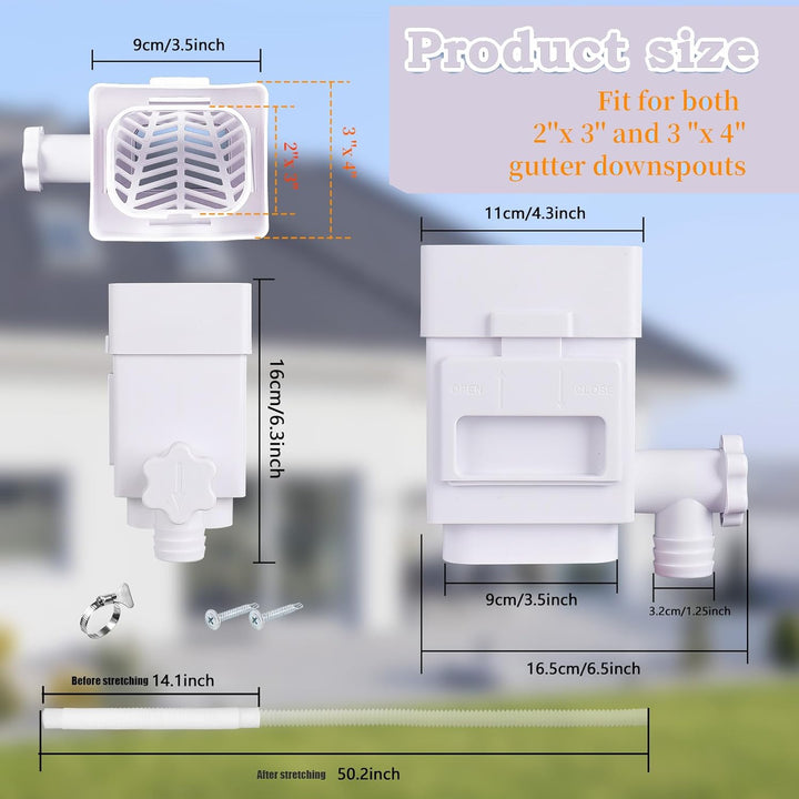Rain Barrel Diverter Kit, Downspout Diverter Fits for 2"x 3" or 3"x 4" Standard Downspout, Rainwater Collection System with Adjustable Valve and Filter,5ft Hose(Black) - Just Closeouts Canada Inc.