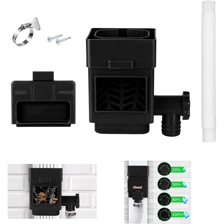 Rain Barrel Diverter Kit, Downspout Diverter Fits for 2"x 3" or 3"x 4" Standard Downspout, Rainwater Collection System with Adjustable Valve and Filter,5ft Hose(Black) - Just Closeouts Canada Inc.