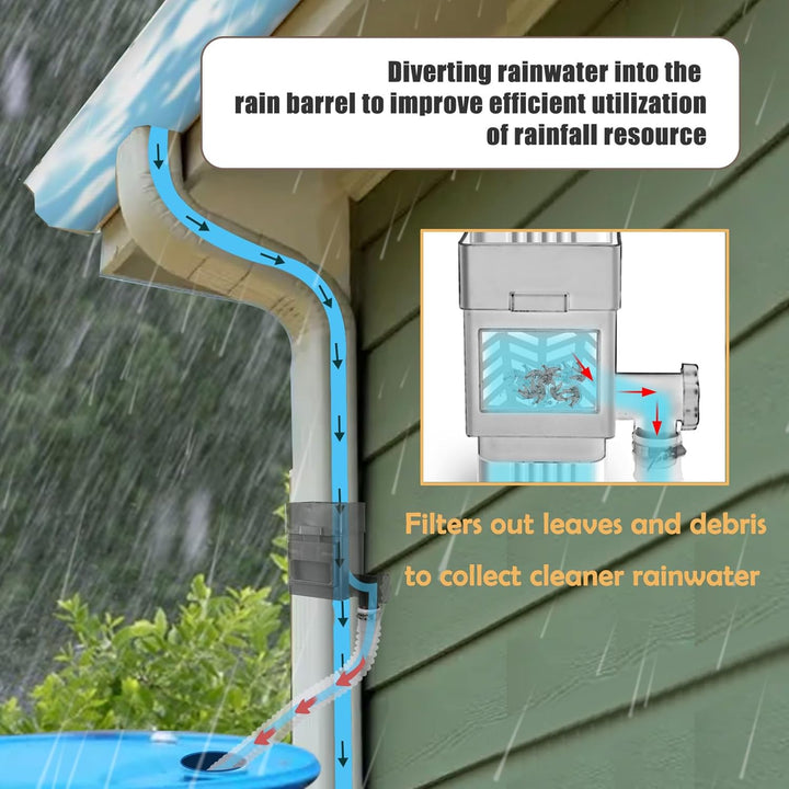 Rain Barrel Diverter Kit, Downspout Diverter Fits for 2"x 3" or 3"x 4" Standard Downspout, Rainwater Collection System with Adjustable Valve and Filter,5ft Hose(Black) - Just Closeouts Canada Inc.