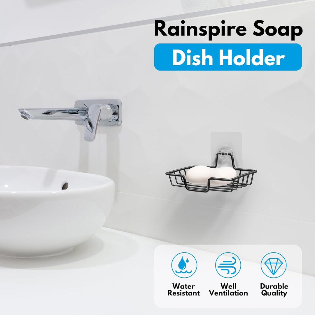 Rainspire Soap Dish Holder, No Drilling, 304 Rustproof Stainless Steel, Wall Mounted Soap Holder Soap Tray Bar Soap Sponge Holder for Bathroom & Kitchen, Square, Black - Just Closeouts Canada Inc.