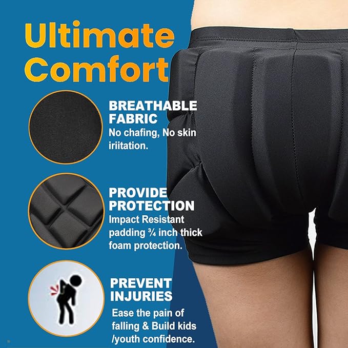 RANDDER Kids Butt Pad Shorts for Skating Snowboarding Ski Hockey, Hip Tailbone Protective Padded Shorts for Youth Child - Just Closeouts Canada Inc.