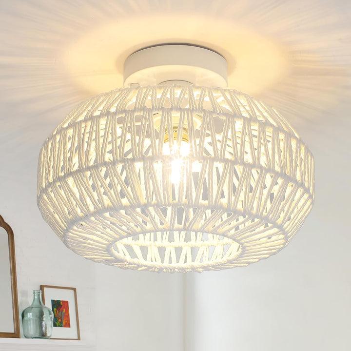 Rattan Boho Light fixtures Ceiling,White semi Flush Mount Ceiling Light Fixture,Bedroom Kitchen Hallway Light fixtures Ceiling, Boho Chandelier Small Mini Chandelier - Just Closeouts Canada Inc.