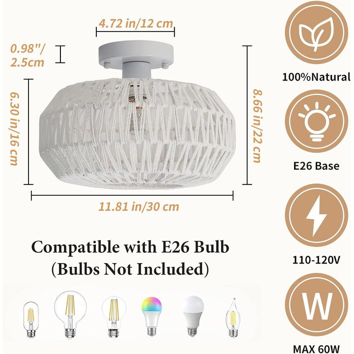 Rattan Boho Light fixtures Ceiling,White semi Flush Mount Ceiling Light Fixture,Bedroom Kitchen Hallway Light fixtures Ceiling, Boho Chandelier Small Mini Chandelier - Just Closeouts Canada Inc.