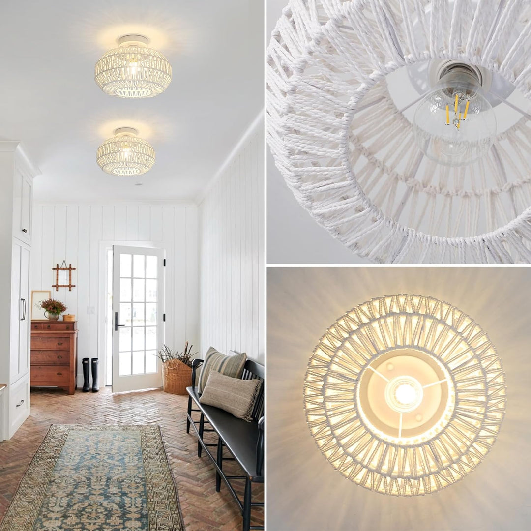 Rattan Boho Light fixtures Ceiling,White semi Flush Mount Ceiling Light Fixture,Bedroom Kitchen Hallway Light fixtures Ceiling, Boho Chandelier Small Mini Chandelier - Just Closeouts Canada Inc.