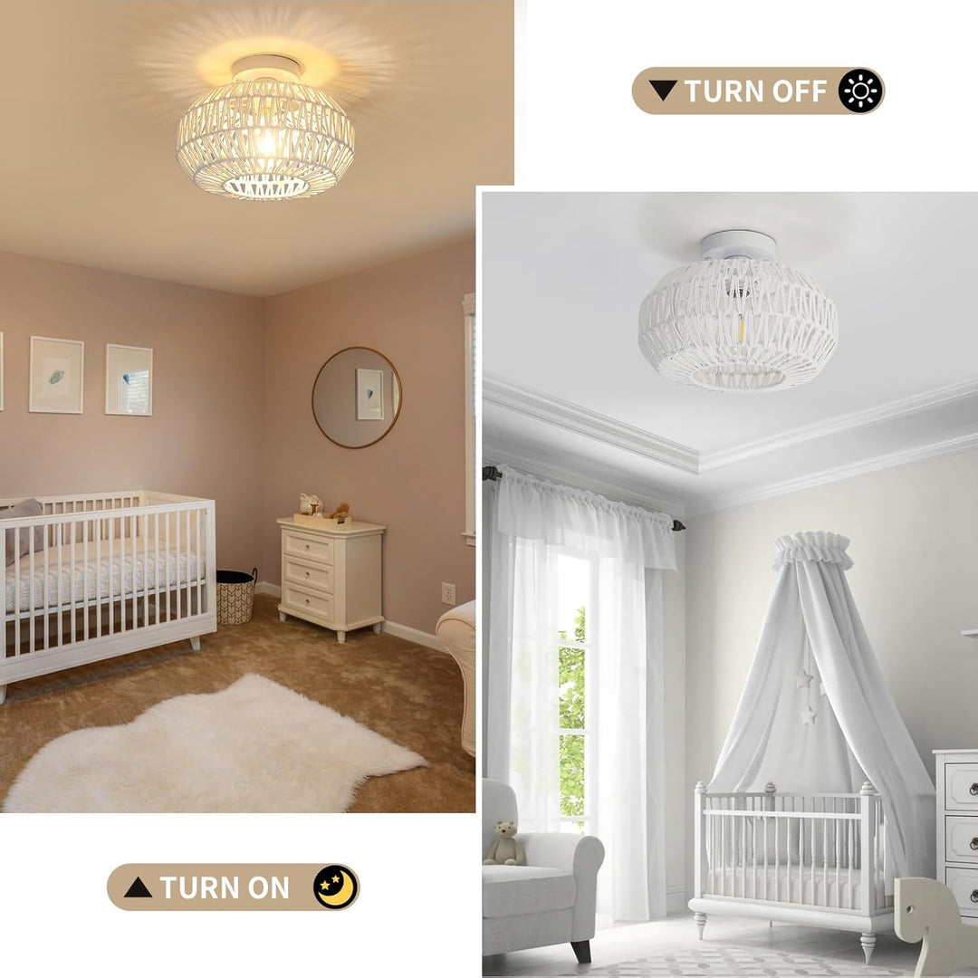 Rattan Boho Light fixtures Ceiling,White semi Flush Mount Ceiling Light Fixture,Bedroom Kitchen Hallway Light fixtures Ceiling, Boho Chandelier Small Mini Chandelier - Just Closeouts Canada Inc.