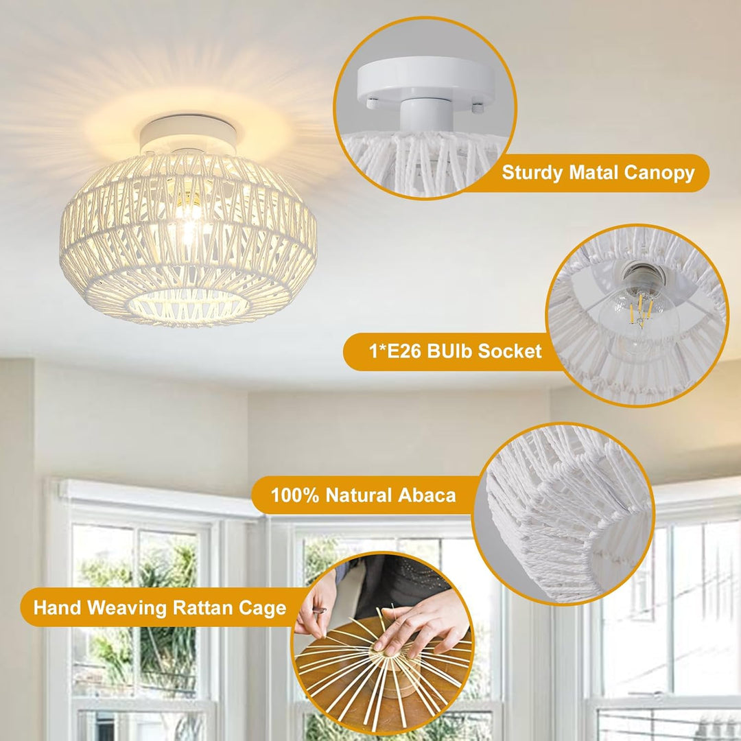 Rattan Boho Light fixtures Ceiling,White semi Flush Mount Ceiling Light Fixture,Bedroom Kitchen Hallway Light fixtures Ceiling, Boho Chandelier Small Mini Chandelier - Just Closeouts Canada Inc.