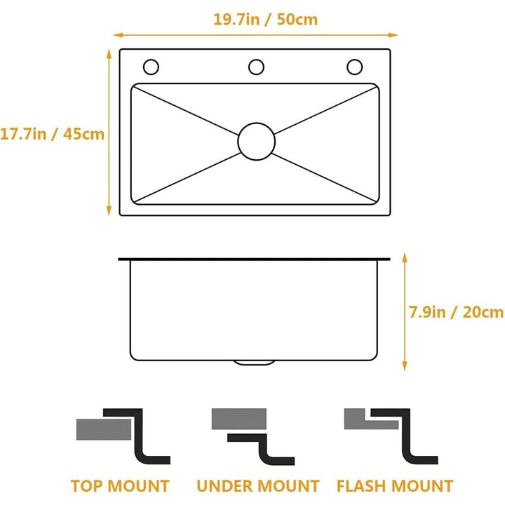 RCCRNNPP Black Kitchen Sink, Stainless Steel Single Bowl Sink, Drop in/Topmount Workstation Sink with Sliding Accessories, Farmhouse Workstation Sink with Multiple Accessories (19.7 x 17.7in) - Just Closeouts Canada Inc.