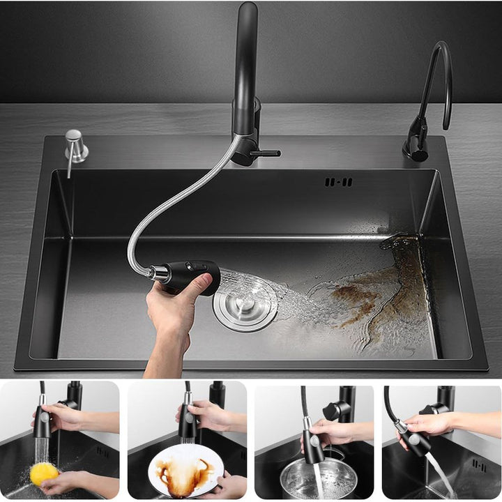 RCCRNNPP Black Kitchen Sink, Stainless Steel Single Bowl Sink, Drop in/Topmount Workstation Sink with Sliding Accessories, Farmhouse Workstation Sink with Multiple Accessories (23.6 x 17.7in) - Just Closeouts Canada Inc.
