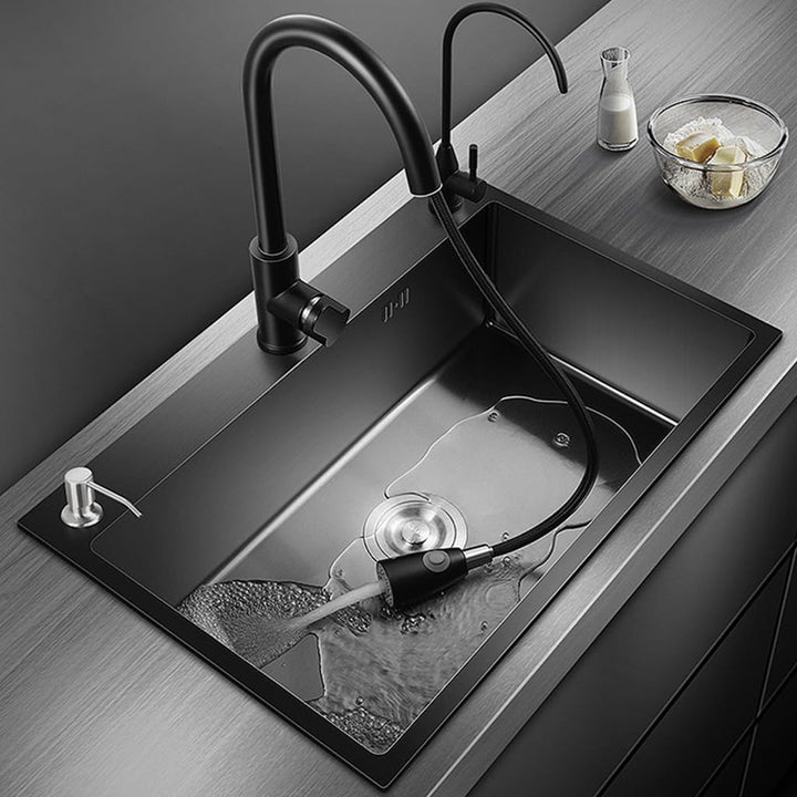 RCCRNNPP Black Kitchen Sink, Stainless Steel Single Bowl Sink, Drop in/Topmount Workstation Sink with Sliding Accessories, Farmhouse Workstation Sink with Multiple Accessories (19.7 x 17.7in) - Just Closeouts Canada Inc.