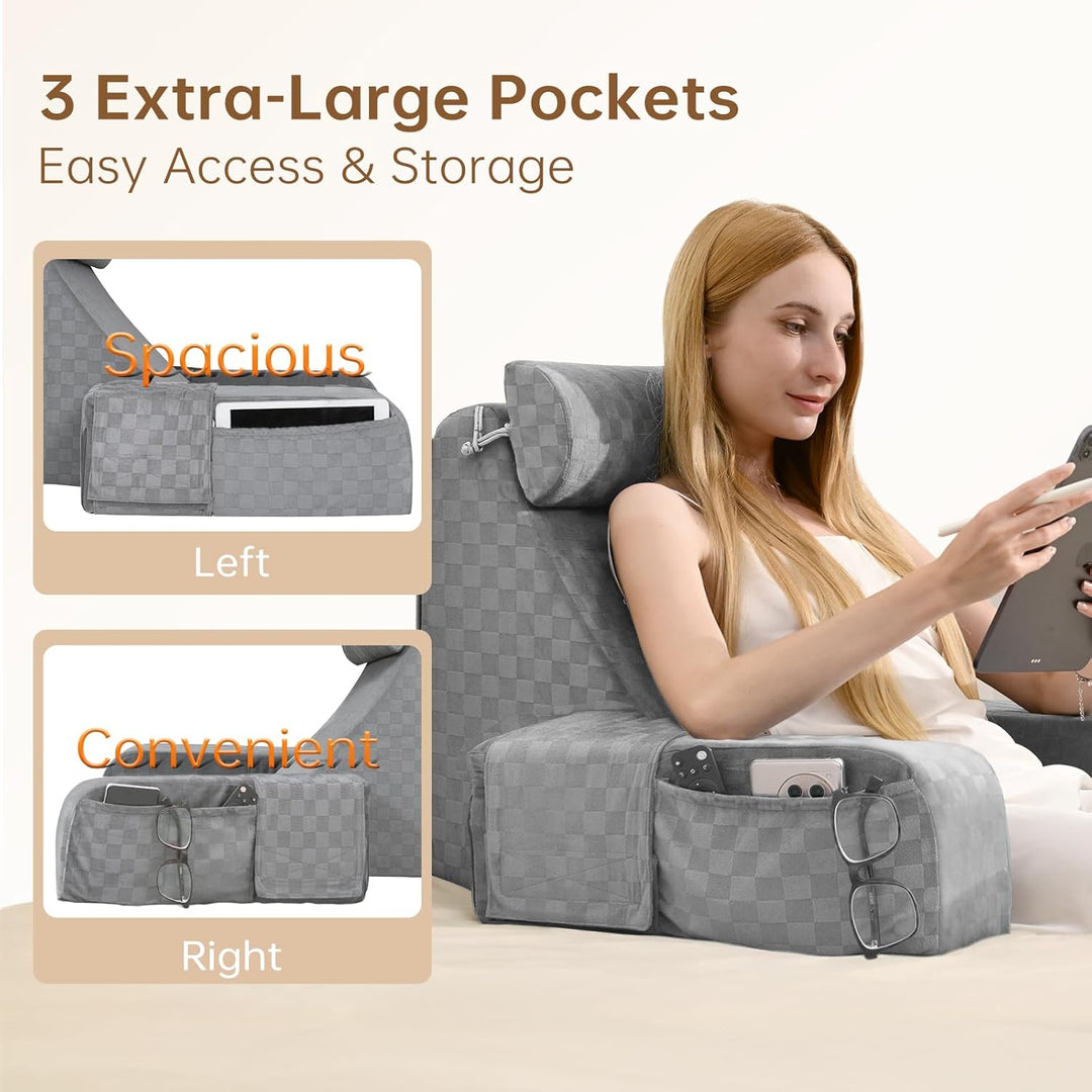 Reading Pillow for Adults – Ergonomic 45° Wedge Back Support Chair for Sitting in Bed, XL Side Pockets, Perfect for Working, Gaming, Watching TV, Relaxing, or Recovery, Great Gift Idea, 19” - Just Closeouts Canada Inc.
