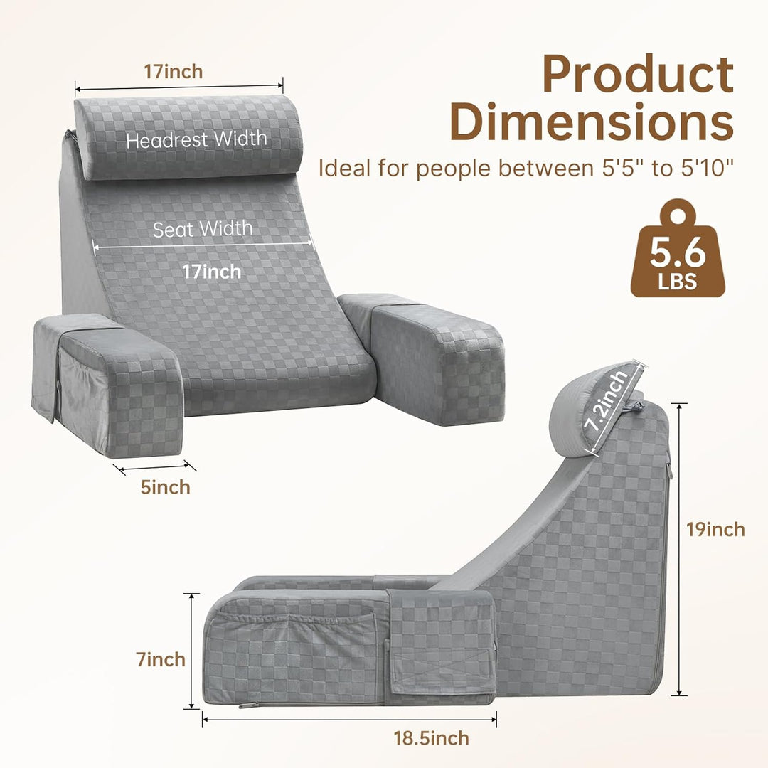Reading Pillow for Adults – Ergonomic 45° Wedge Back Support Chair for Sitting in Bed, XL Side Pockets, Perfect for Working, Gaming, Watching TV, Relaxing, or Recovery, Great Gift Idea, 19” - Just Closeouts Canada Inc.