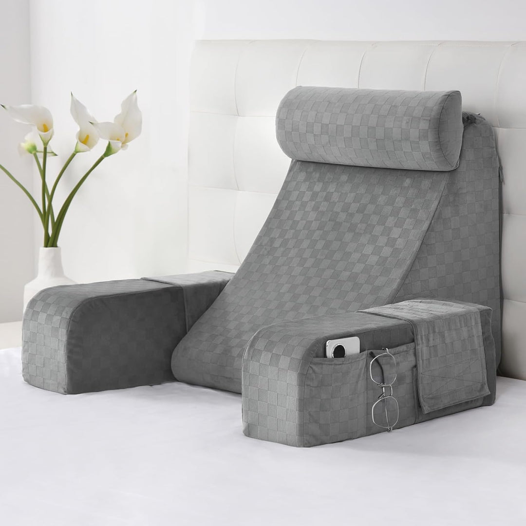 Reading Pillow for Adults – Ergonomic 45° Wedge Back Support Chair for Sitting in Bed, XL Side Pockets, Perfect for Working, Gaming, Watching TV, Relaxing, or Recovery, Great Gift Idea, 19” - Just Closeouts Canada Inc.