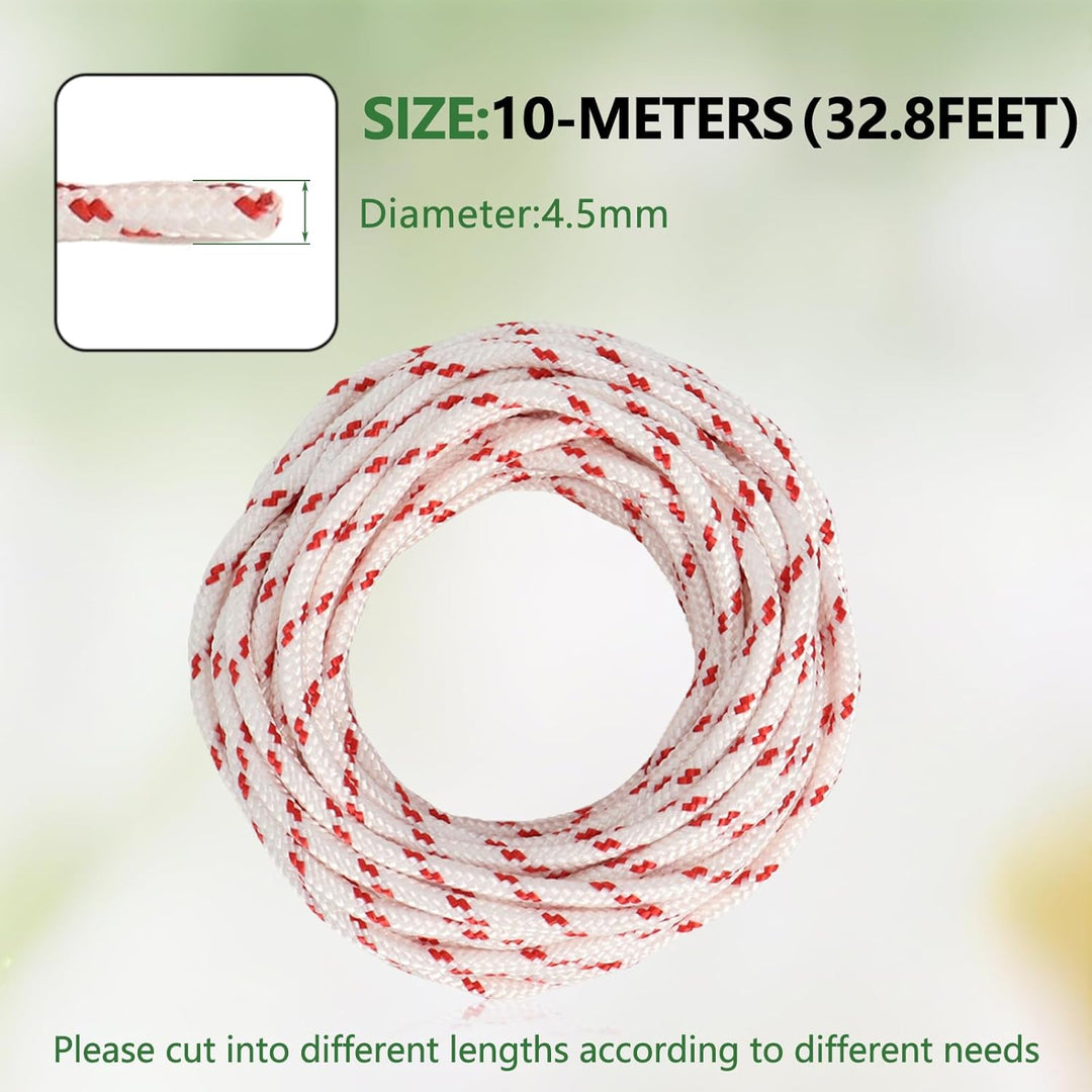 Recoil Starter Rope Pull Cord 10-Meter Diameter 4.5mm Compatible with Stihl Craftsman Husqvarna Poulan Lawn Mower Trimmer Chainsaw Brush Cutter Edger Engine Parts - Just Closeouts Canada Inc.