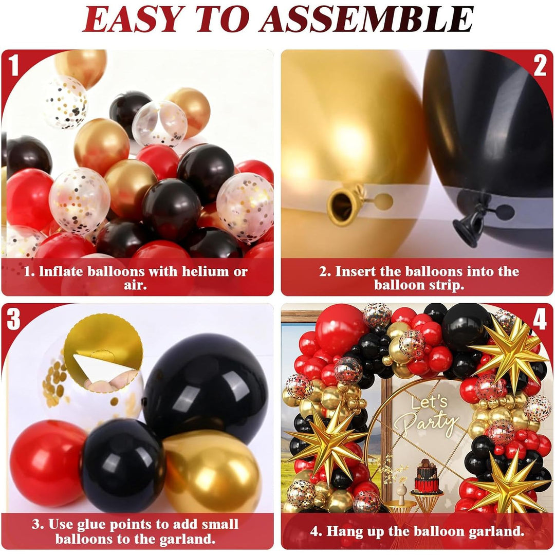 Red Black Gold Balloons Arch Kit Garland for Birthday Party Red Carpet Casino Theme Graduation Anniversary Party Decorations - Just Closeouts Canada Inc.B0FRSR1F7S