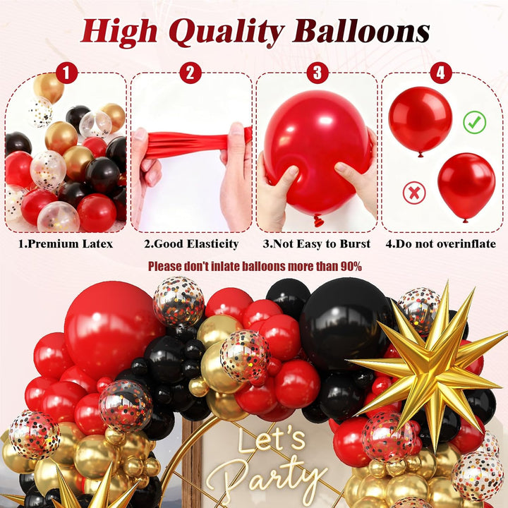 Red Black Gold Balloons Arch Kit Garland for Birthday Party Red Carpet Casino Theme Graduation Anniversary Party Decorations - Just Closeouts Canada Inc.B0FRSR1F7S