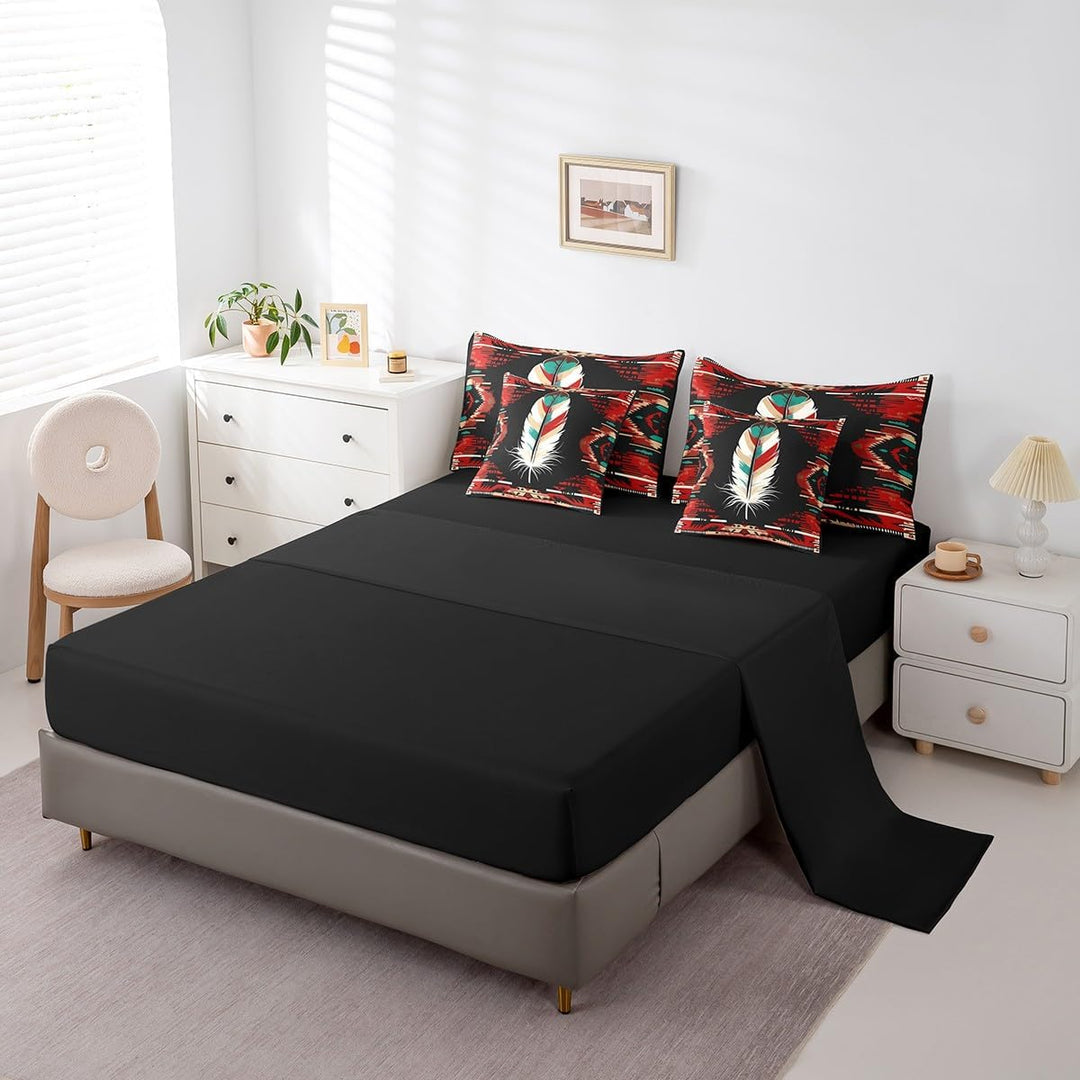 Red & Black Southwestern Feather Full 7-Piece Bedding Set - Just Closeouts Canada Inc.X004OOJ9UV