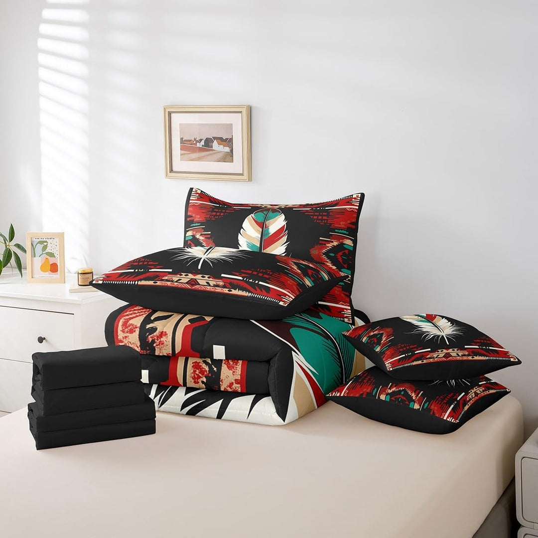 Red & Black Southwestern Feather Full 7-Piece Bedding Set - Just Closeouts Canada Inc.X004OOJ9UV