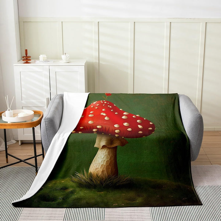 Red Mushroom on Green Fleece Throw Blanket, 50 × 60 in. - Just Closeouts Canada Inc.X004H29VI5