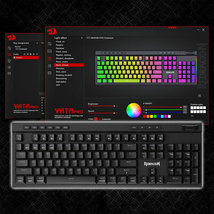 Redragon K580 PRO Wireless RGB Gaming Keyboard, 3 - Modes 104 Keys Mechanical Keyboard w/Hot - Swap Socket, Dedicated Media Controls & Onboard Macro Recording, Linear Red Switch - Just Closeouts Canada Inc.