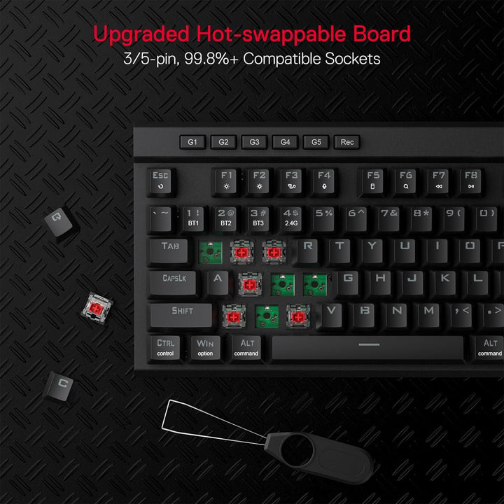 Redragon K580 PRO Wireless RGB Gaming Keyboard, 3 - Modes 104 Keys Mechanical Keyboard w/Hot - Swap Socket, Dedicated Media Controls & Onboard Macro Recording, Linear Red Switch - Just Closeouts Canada Inc.