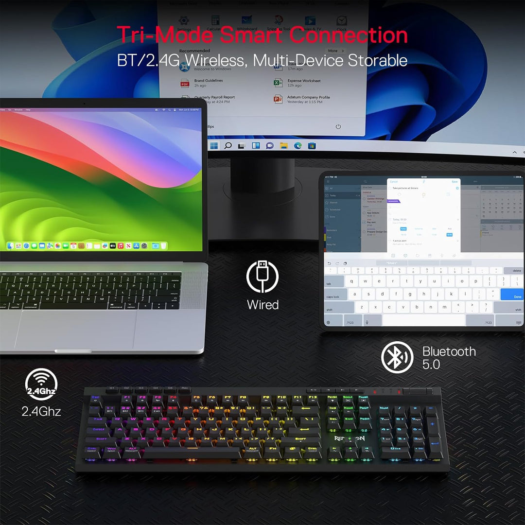 Redragon K580 PRO Wireless RGB Gaming Keyboard, 3 - Modes 104 Keys Mechanical Keyboard w/Hot - Swap Socket, Dedicated Media Controls & Onboard Macro Recording, Linear Red Switch - Just Closeouts Canada Inc.