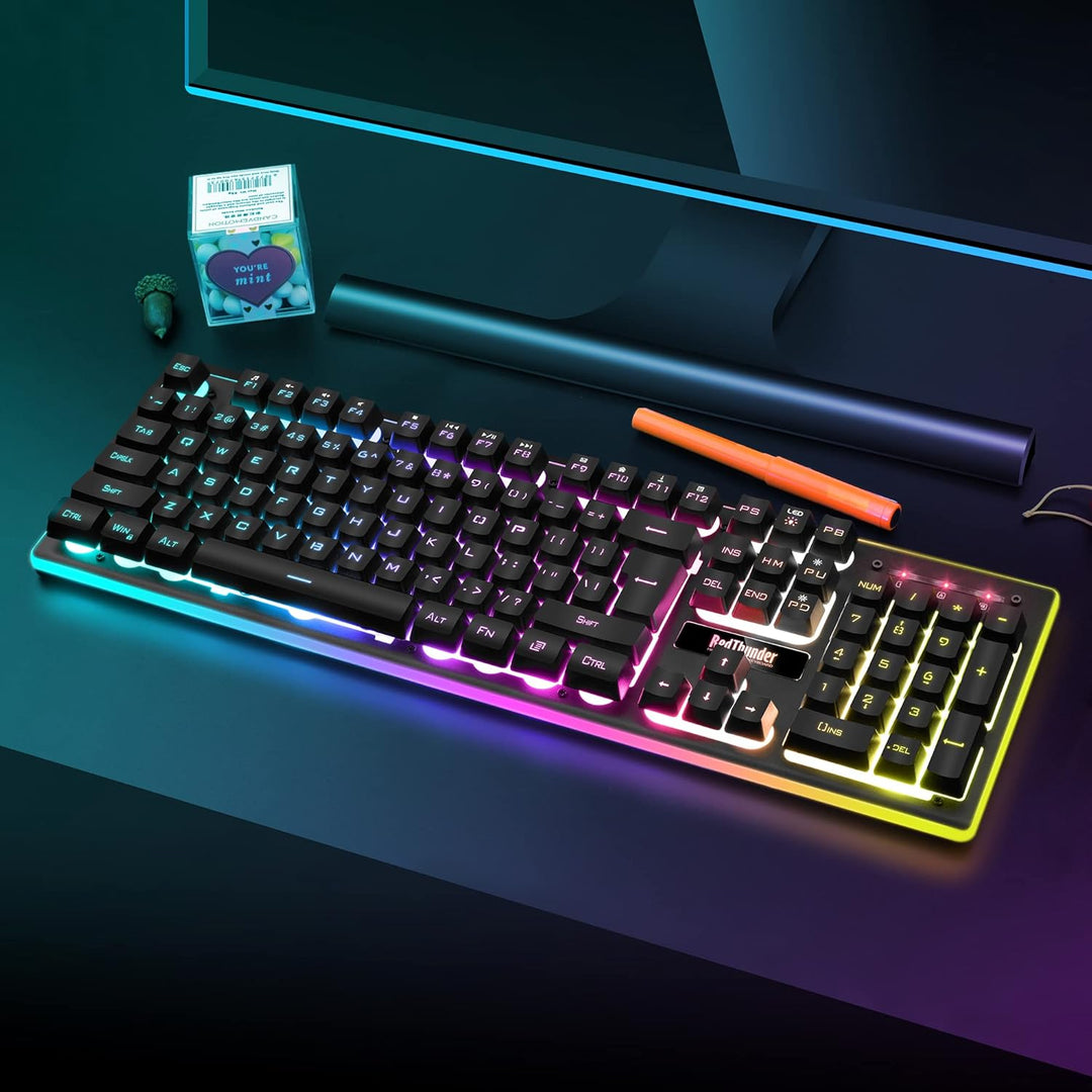 RedThunder K10 Wireless Gaming Keyboard, Rechargeable + Quiet + Slim + Mechanical Feeling + Water - Resistant + Metal Cover, 2.4G LED Backlit Wireless Keyboard for PC PS5 Xbox One Mac (Black) - Just Closeouts Canada Inc.