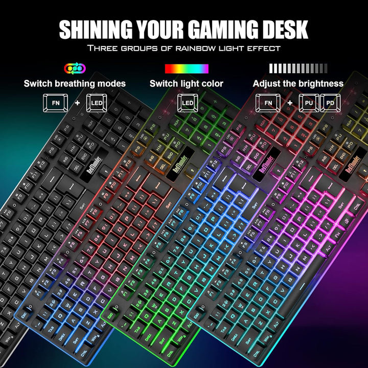 RedThunder K10 Wireless Gaming Keyboard, Rechargeable + Quiet + Slim + Mechanical Feeling + Water - Resistant + Metal Cover, 2.4G LED Backlit Wireless Keyboard for PC PS5 Xbox One Mac (Black) - Just Closeouts Canada Inc.