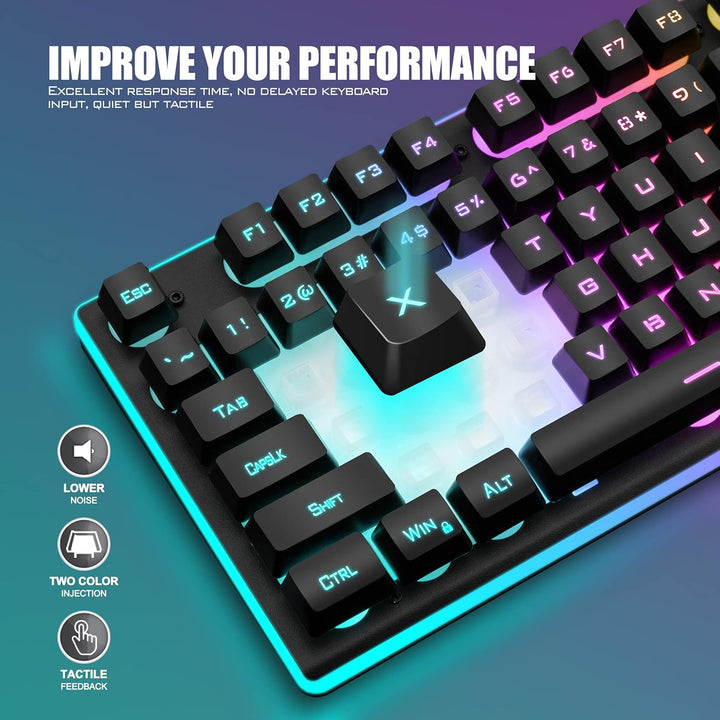 RedThunder K10 Wireless Gaming Keyboard, Rechargeable + Quiet + Slim + Mechanical Feeling + Water - Resistant + Metal Cover, 2.4G LED Backlit Wireless Keyboard for PC PS5 Xbox One Mac (Black) - Just Closeouts Canada Inc.