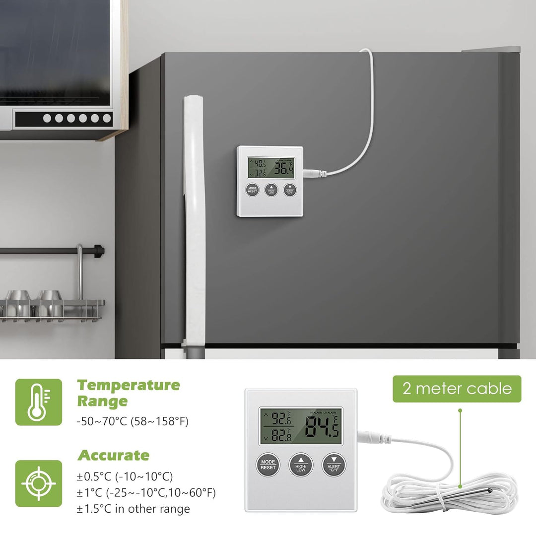 Refrigerator Thermometer, 2 Pack Digital Freezer Thermometer, Upgraded Fridge Thermometer with High & Low Temperature Alarm, LCD Display, Magnetic for for Home, Kitchen, Restaurants - Just Closeouts Canada Inc.