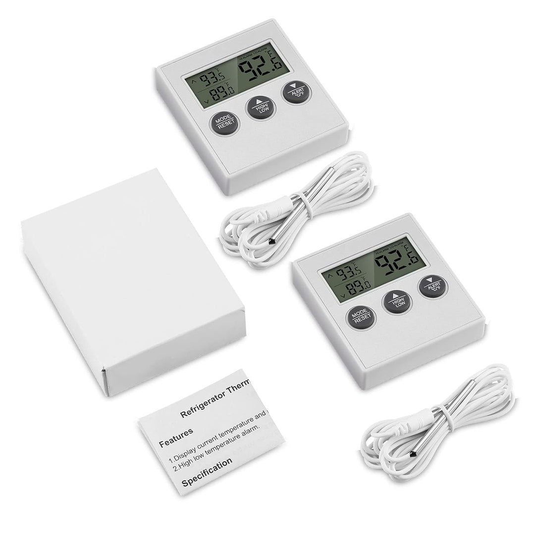 Refrigerator Thermometer, 2 Pack Digital Freezer Thermometer, Upgraded Fridge Thermometer with High & Low Temperature Alarm, LCD Display, Magnetic for for Home, Kitchen, Restaurants - Just Closeouts Canada Inc.