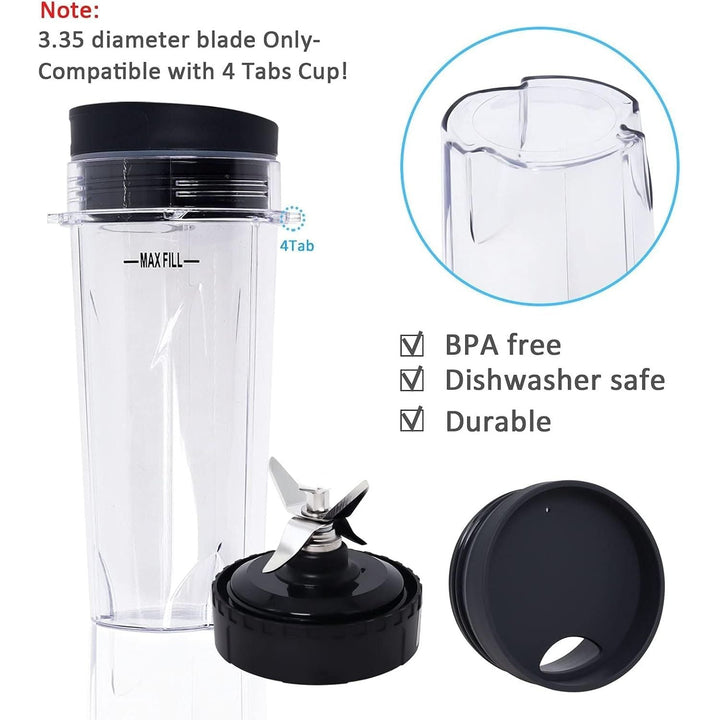 Replacement Parts Compatible with Nutri Ninja, Blender Blade 6 Fins and 2 Pcs 16oz Single Serve Blender Cup Set Compatible with Ninja BL660 BL740 BL780 BL771 BL772 BL773CO - Just Closeouts Canada Inc.