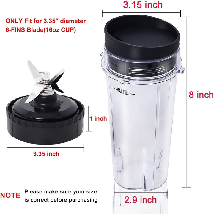Replacement Parts Compatible with Nutri Ninja, Blender Blade 6 Fins and 2 Pcs 16oz Single Serve Blender Cup Set Compatible with Ninja BL660 BL740 BL780 BL771 BL772 BL773CO - Just Closeouts Canada Inc.