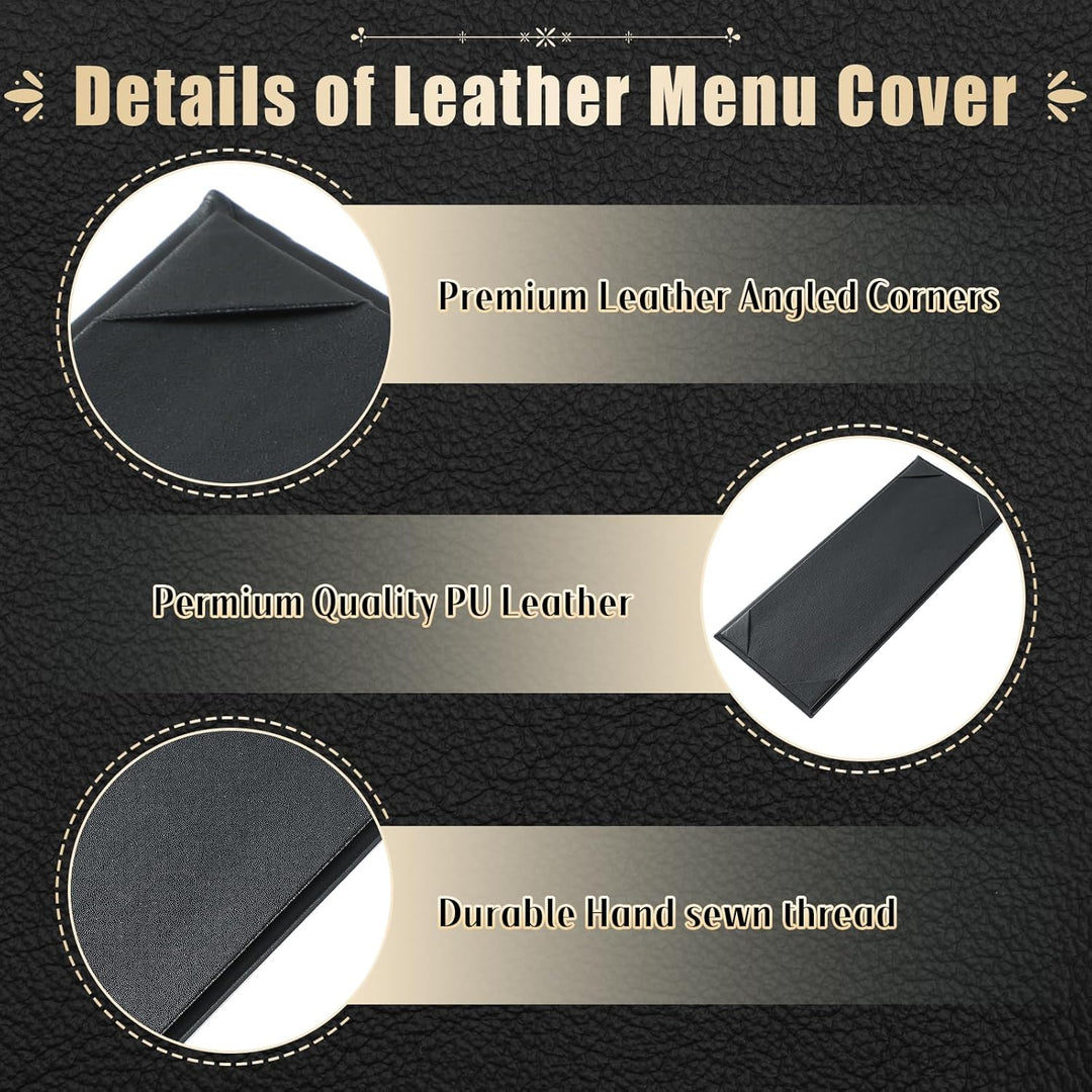 Restaurant Menu Covers 4.25" x 11" | 10 Pack Synthetic Leather Holders Letter Size Black Menu Sleeves for Wine List, Drinks (10, Single Panel 1 View (4.25 x 11 inch)) - Just Closeouts Canada Inc.