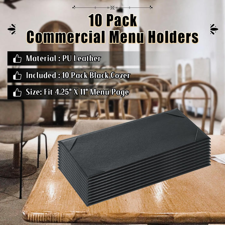 Restaurant Menu Covers 4.25" x 11" | 10 Pack Synthetic Leather Holders Letter Size Black Menu Sleeves for Wine List, Drinks (10, Single Panel 1 View (4.25 x 11 inch)) - Just Closeouts Canada Inc.