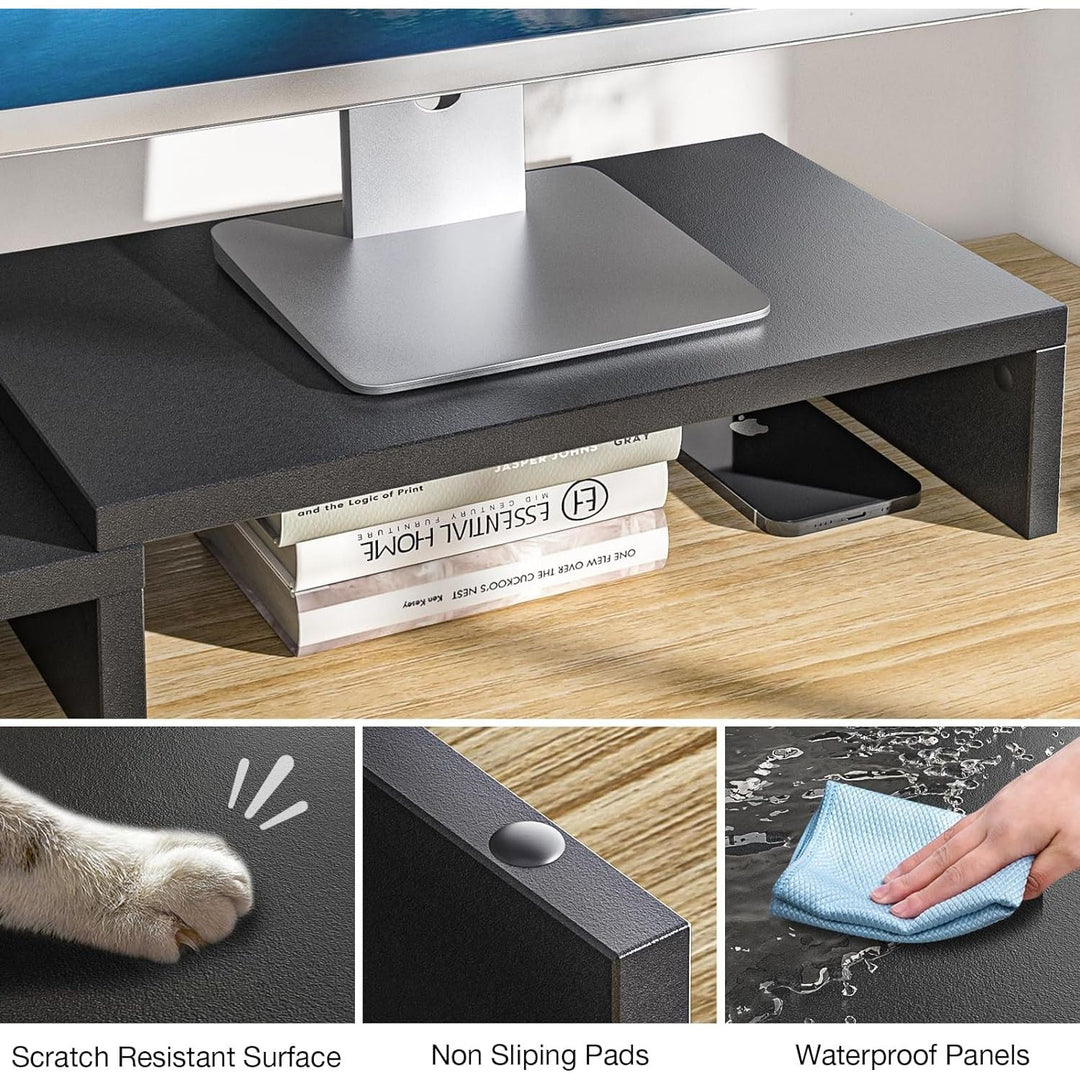 Rfiver Dual Monitor Stand, Desk Monitor Riser with 48.2" Adjustable Length and Angle, Computer Monitor Stand for Desk Riser Shelf, Office Supplies, Computer Accessories, Black - Just Closeouts Canada Inc.