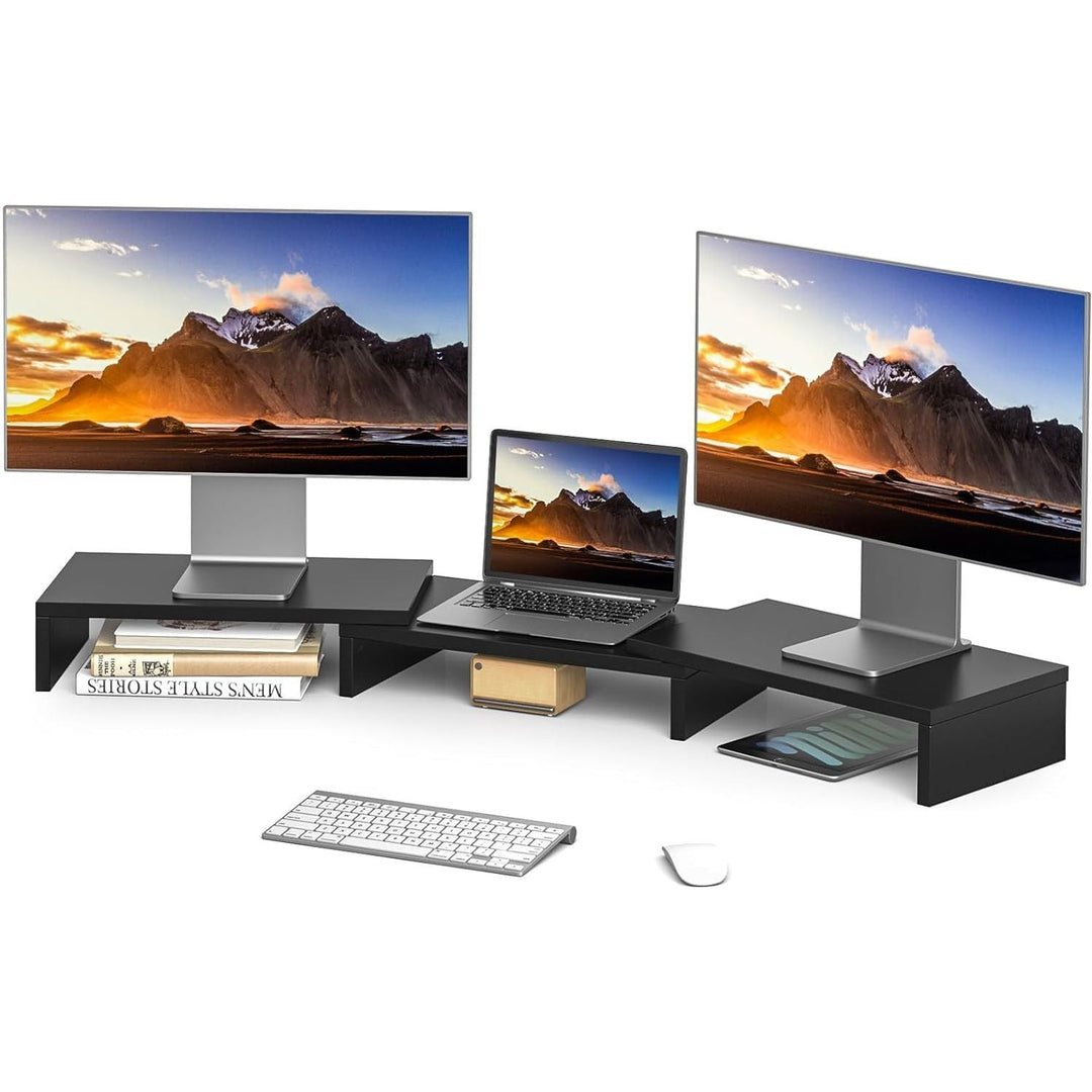 Rfiver Dual Monitor Stand, Desk Monitor Riser with 48.2" Adjustable Length and Angle, Computer Monitor Stand for Desk Riser Shelf, Office Supplies, Computer Accessories, Black - Just Closeouts Canada Inc.