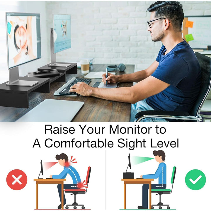 Rfiver Dual Monitor Stand, Desk Monitor Riser with 48.2" Adjustable Length and Angle, Computer Monitor Stand for Desk Riser Shelf, Office Supplies, Computer Accessories, Black - Just Closeouts Canada Inc.