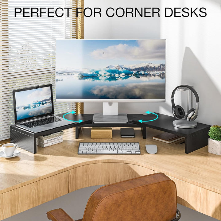 Rfiver Dual Monitor Stand, Desk Monitor Riser with 48.2" Adjustable Length and Angle, Computer Monitor Stand for Desk Riser Shelf, Office Supplies, Computer Accessories, Black - Just Closeouts Canada Inc.