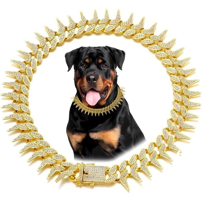 Rhinestone Side-Spiked Chain Dog Collar – Gold, 16 in - Just Closeouts Canada Inc.