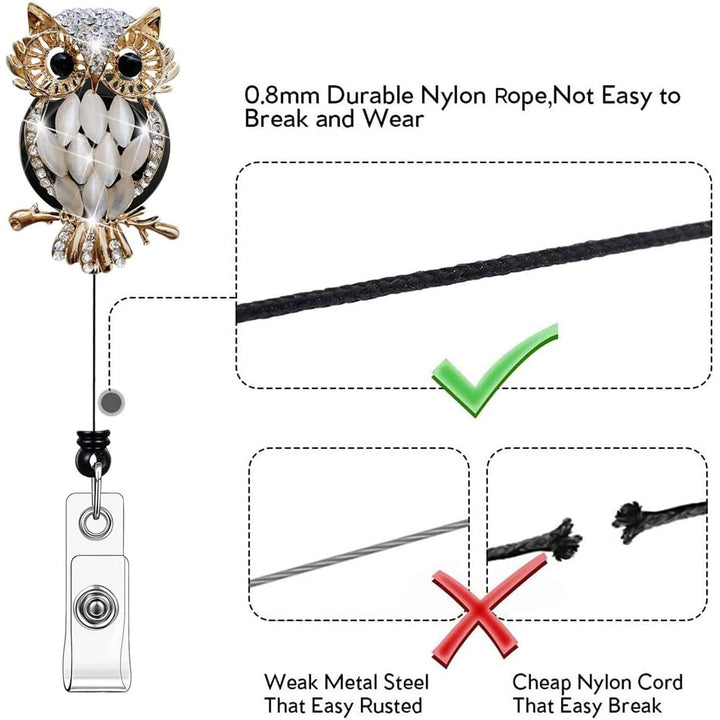 Rhinestones Retractable Badge Reel, Bling Diamond Nurse Badge Holder Reels with Swivel Alligator Clip for Teachers Students Volunteers Employees (3 Pack Crystal Cute Owl) - Just Closeouts Canada Inc.