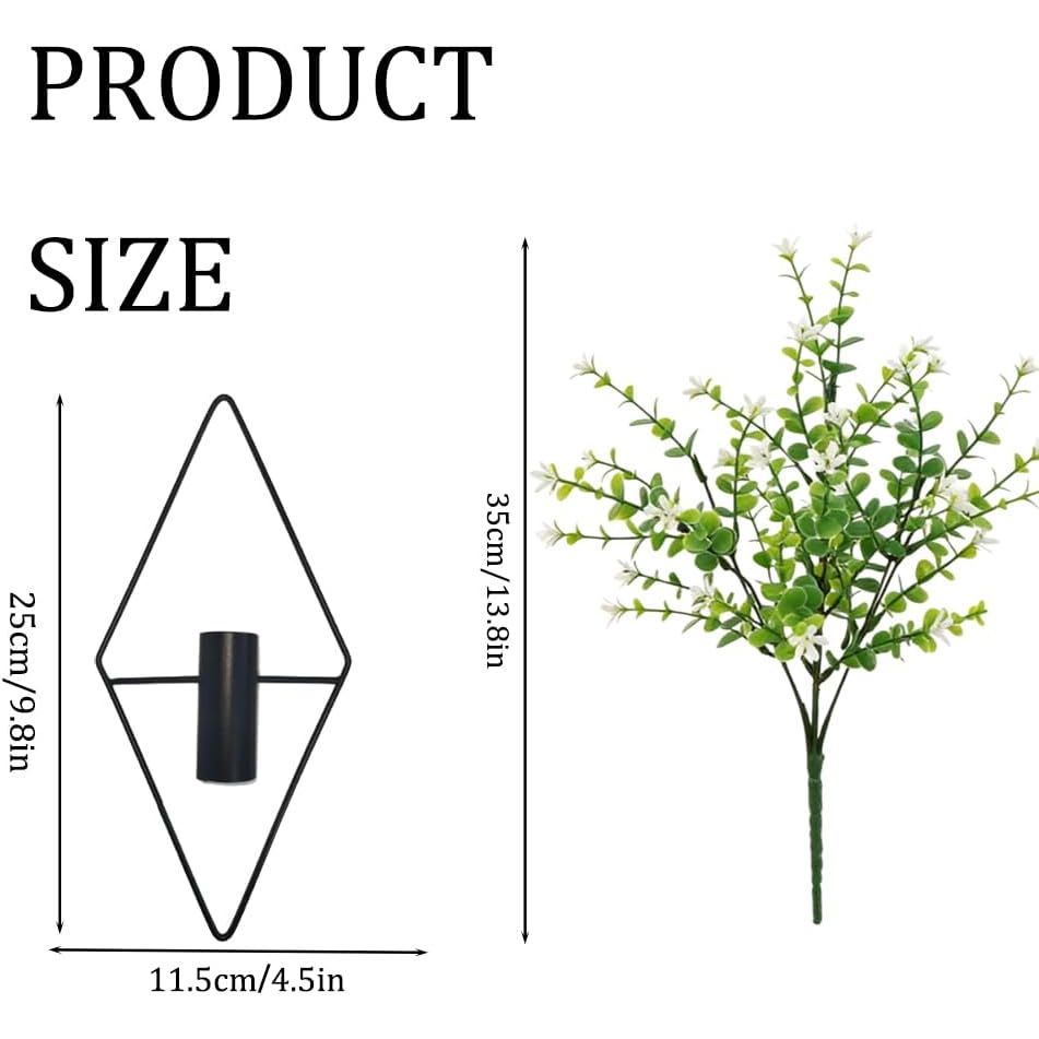 Black rhombus wall planter with artificial foliage, source view 2