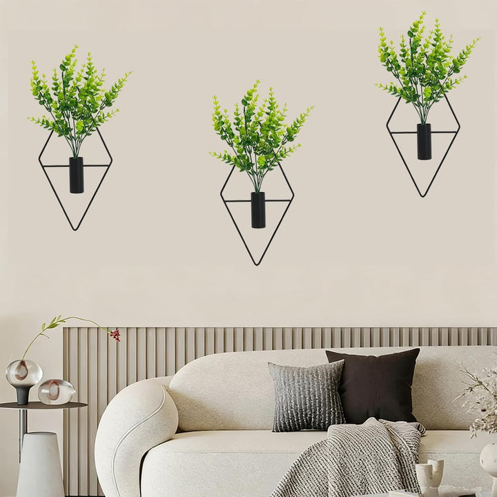 Rhombus Wall Planters with Faux Greenery, Black, 3-Piece Set - Just Closeouts Canada Inc.X004XWKW37