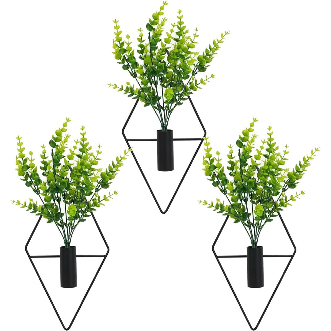 Rhombus Wall Planters with Faux Greenery, Black, 3-Piece Set - Just Closeouts Canada Inc.X004XWKW37
