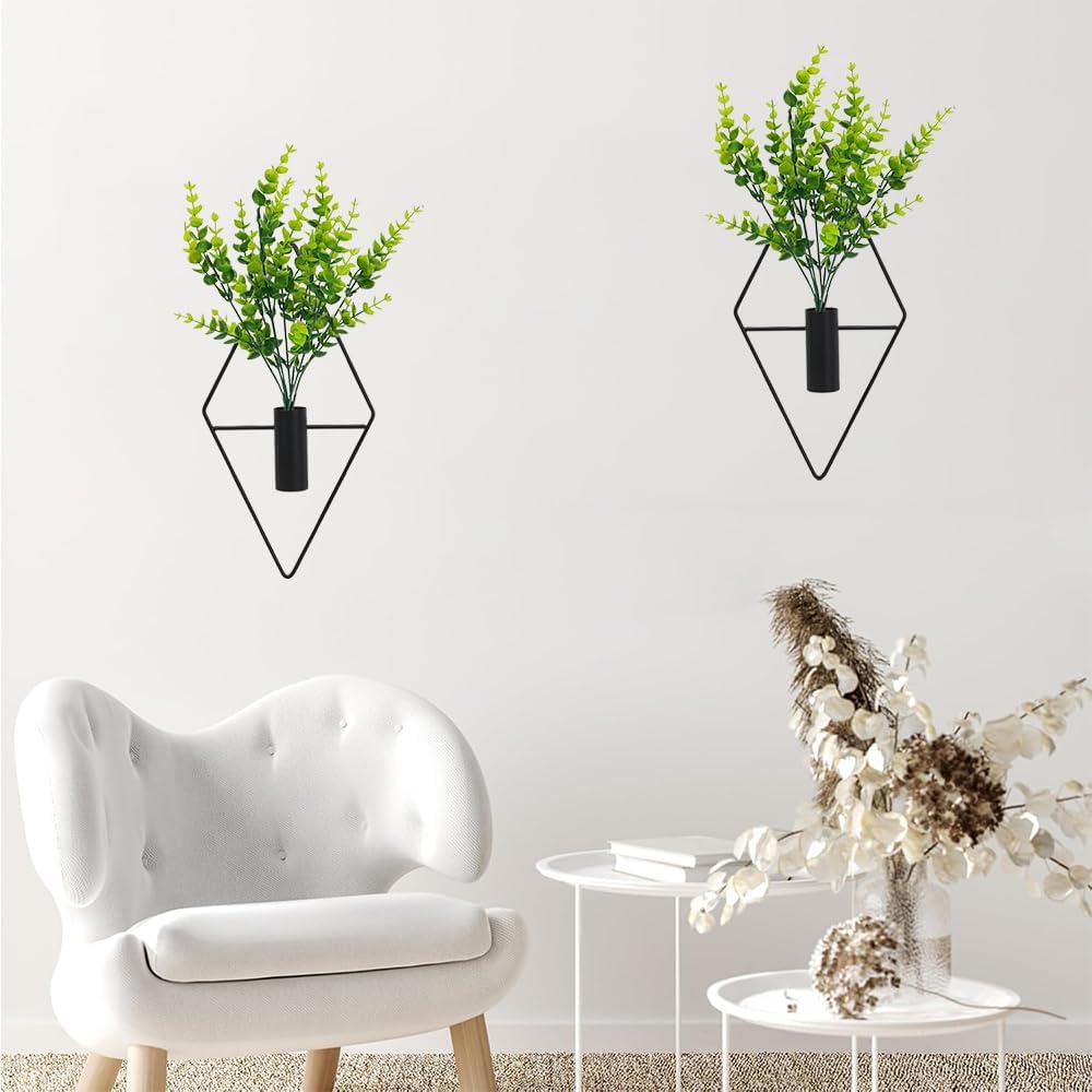 Rhombus Wall Planters with Faux Greenery, Black, 3-Piece Set - Just Closeouts Canada Inc.X004XWKW37