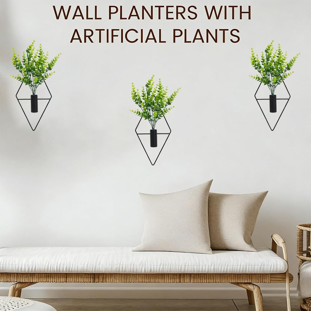 Rhombus Wall Planters with Faux Greenery, Black, 3-Piece Set - Just Closeouts Canada Inc.X004XWKW37