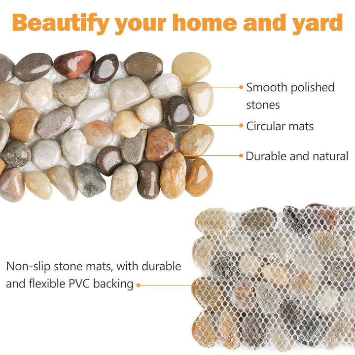 River Rock Stepping Stones Outdoor for Garden Walkway, 6 Pcs 12" L x 4" W Rectangle Shape Paver Step Stones Polished Pebble River Stone Mat for Yard Lawn Patio Pathway Walk Way - Just Closeouts Canada Inc.