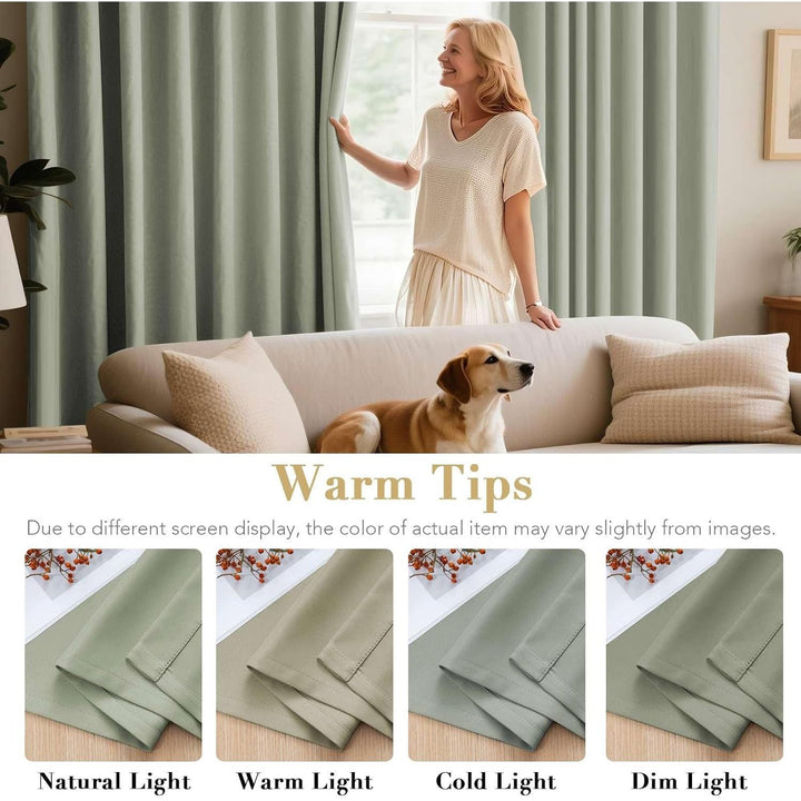 Room-Darkening Grommet Curtains, Sage Green, 52 x 84 in, 2 Panels - Just Closeouts Canada Inc.